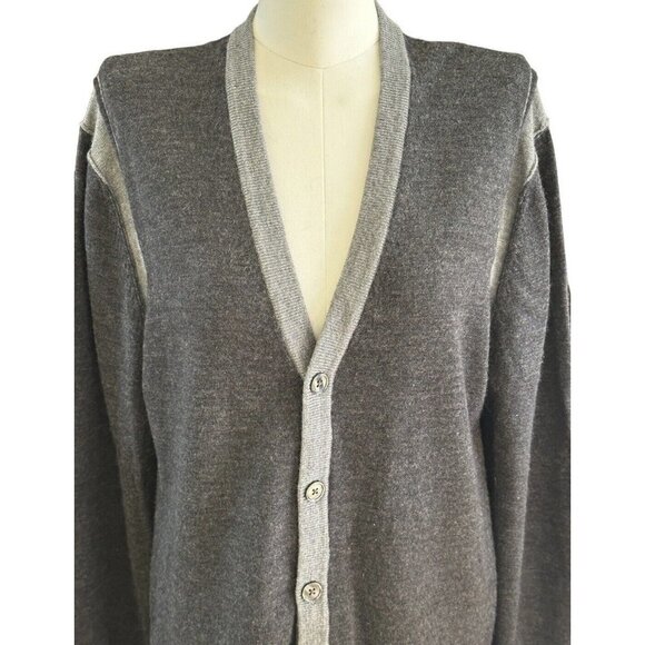 Michael Kors 100% Merino Wool 2-Tone Gray Button Up Long Sleeve Cardigan Sz L - Picture 5 of 9